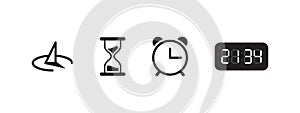 Clock icons. Types of watches. Time and clock icons. Vector scalable graphics