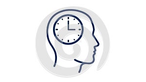 Clock inside human head silhouette representing time management