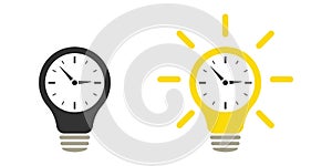 Clock inside a light bulb. Time concept. Icon set. Illustration