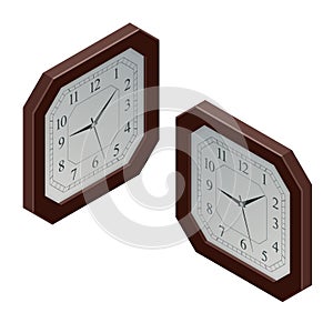 Clock isometric illustration. clock design concept. Flat 3d Vector illustration.