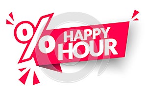 Vector Illsutration Happy Hour Label. Modern Web Banner With Percent Sign photo