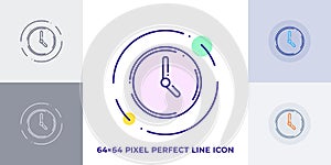 Clock line art vector icon. Outline symbol of time. Watch pictogram made of thin stroke