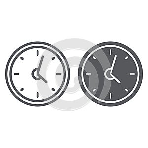 Clock line and glyph icon, hour and time, wall watch sign, vector graphics, a linear pattern on a white background.