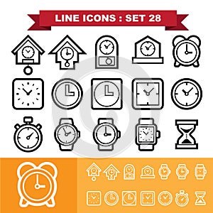 Clock line icons set 28