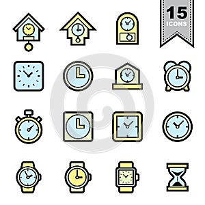 Clock line icons set