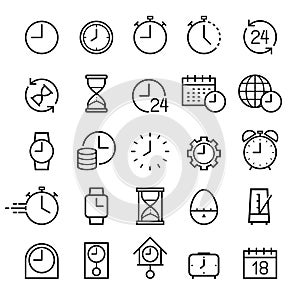 Clock line icons set. Vector illustrations