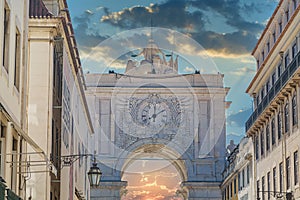 Clock in Lisbon Archat Sunset photo