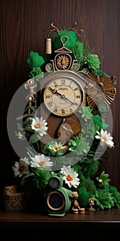 Romantic St. Patrick\'s Day Clock Decoration With Floral Motifs photo