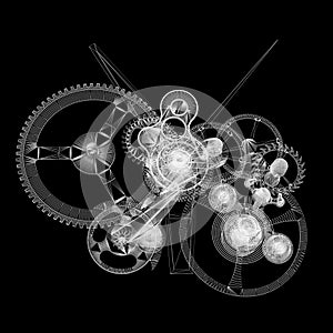 Clock mechanism. Wire-frame render
