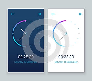 Clock mobile app concept UI design day and night. Clock user interface time vector widget design modern technology