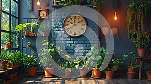 Clock Mounted on Side of Brick Wall