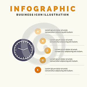 Clock, Office, Time, Wall, Watch Solid Icon Infographics 5 Steps Presentation Background