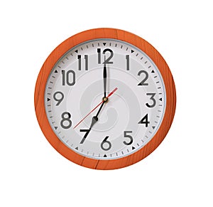 clock of pattern brown wood in seven o'clock isolated on white b