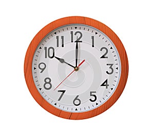 clock of pattern brown wood in ten o'clock isolated on white bac photo