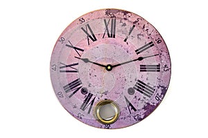 Clock pink round vintage figures roman new year time old clock Isolated white watch horologe