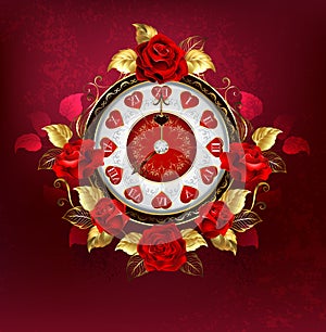 Clock with red roses