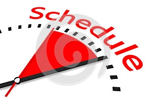 Clock with red seconds hand area schedule illustration