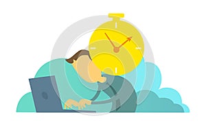 Clock reminds the worker of deadline. Time to take the project.