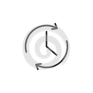 Clock and rotation arrows outline icon