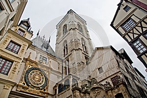 Clock in the Rue du Gros-Horloge, Rouen, Haute-Normandy, France