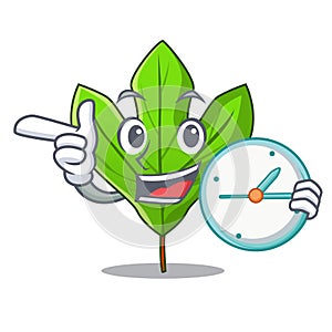 With clock sassafras leaf in the cartoon stem