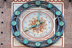 Clock on the Sforza Castle in Milano, Italy