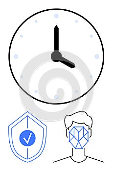 Clock with Shield and Face Recognition Symbol for Security and Time Management