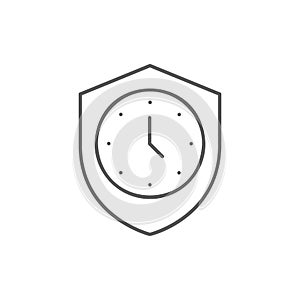 Clock with shield, privacy time, security clock lineal icon. Time management symbol design.