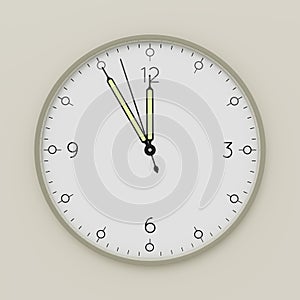 a clock shows five minutes to noon