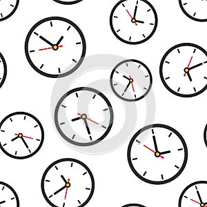 Clock sign icon seamless pattern background. Time management vector illustration on white isolated background. Timer business