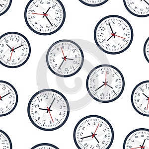 Clock sign icon seamless pattern background. Time management vector illustration on white isolated background. Timer business