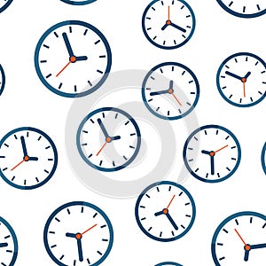Clock sign icon seamless pattern background. Time management vector illustration on white isolated background. Timer business