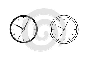 Clock sign line icon set in flat style. Time management vector illustration on white isolated