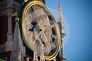 Clock on the Spasskaya tower in Moskow