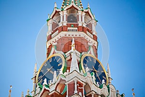 Clock on the Spasskaya tower in Moskow