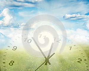 Clock in spring scene