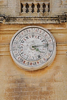 Clock at St. Pauls cathedral in Mdina