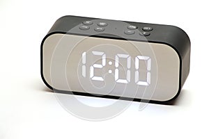 Clock with a time of 12 hours 00 minutes on a white background