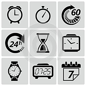 Clock and time icons. Vector illustration