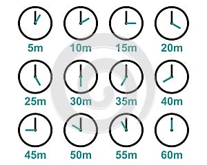 Clock with time intervals, vector icons