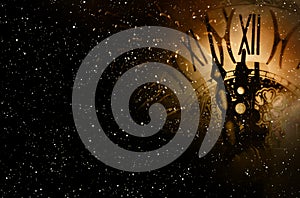 Clock time at the midnight sky