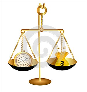 Of clock time money dollar on scales