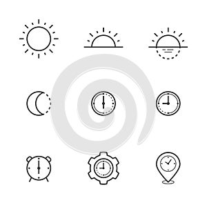 Clock and time outline icon set vector