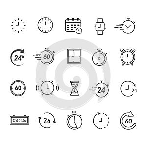 Clock and time set icons. Isolated editable simple vector illustration.