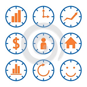 Clock Time Statistic Infographic Symbol Icon Set Isolated