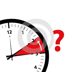 Clock time zone change icon image with red question mark