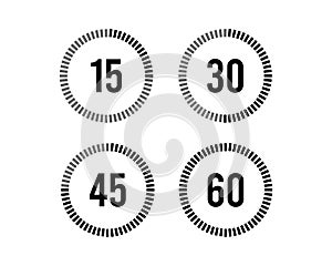 Clock , timer time passage icon set form 15 minutes to 60 minutes