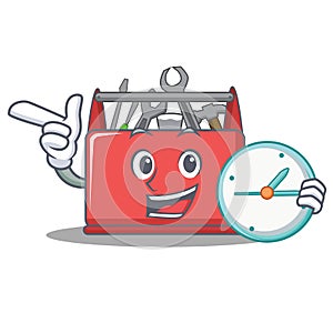 With clock tool box character cartoon