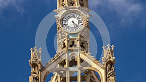 Clock on top of Hospital of the Holy Cross and Saint Paul timelapse hyperlapse, Barcelona, Catalonia, Spain