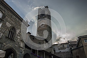 A Clock Tower, aka Campanone, aka Civic Tower in Bergamo, Italy